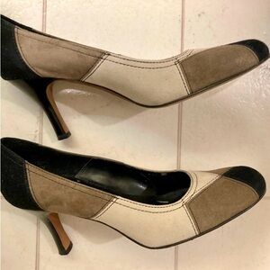 Shoes, Joan & David suede color block pumps, 3” heels, stylish, mint condition